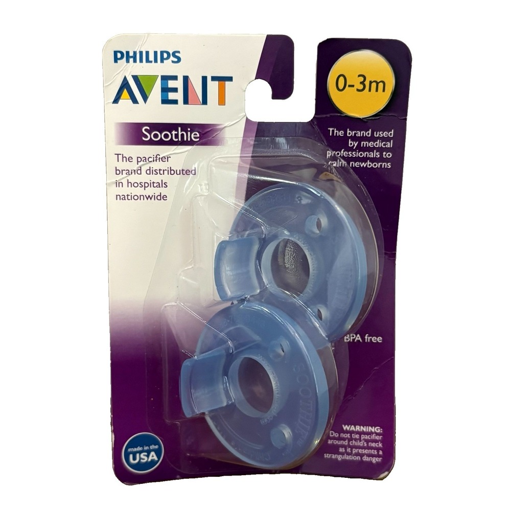 Avent Philips Pacifier Faint Blue Silicone One-Piece 0-3 Months 1 Pair New